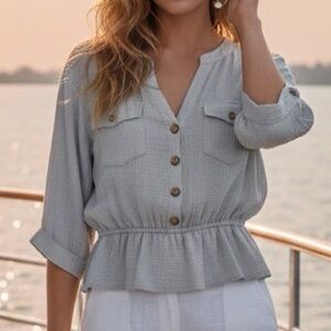 Mittoshop Light Gray Buttoned Peplum